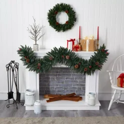 Nearly Natural 6 Ft. Pre-Lit Snow Dusted Artificial Christmas Garland With 50 Multi-Colored LED Lights, Berries And Pinecones 10 Nearly Natural 6 Ft. Pre-Lit Snow Dusted Artificial Christmas Garland With 50 Multi-Colored LED Lights, Berries And Pinecones -Alpine Corporation Shop nearly natural christmas garland 4463 1f 1000