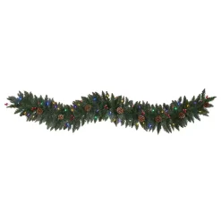 Nearly Natural 6 Ft. Pre-Lit Snow Dusted Artificial Christmas Garland With 50 Multi-Colored LED Lights, Berries And Pinecones