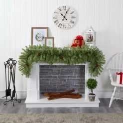 Nearly Natural 6 Ft. Pre-Lit Christmas Pine Artificial Garland With 50 Warm White LED Lights And Pine Cones -Alpine Corporation Shop nearly natural christmas garland 4465 1f 1000