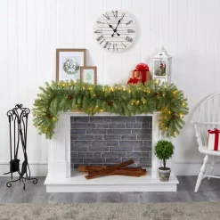 Nearly Natural 6 Ft. Pre-Lit Christmas Pine Artificial Garland With 50 Warm White LED Lights And Pine Cones -Alpine Corporation Shop nearly natural christmas garland 4465 31 1000