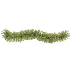 Nearly Natural 6 Ft. Pre-Lit Christmas Pine Artificial Garland With 50 Warm White LED Lights And Pine Cones