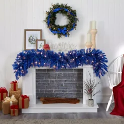 Nearly Natural 6 Ft. Pre-Lit Blue Artificial Christmas Garland With 50 Warm White Lights 15 Nearly Natural 6 Ft. Pre-Lit Blue Artificial Christmas Garland With 50 Warm White Lights -Alpine Corporation Shop nearly natural christmas garland 4467 31 1000