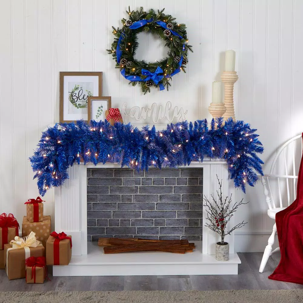Nearly Natural 6 Ft. Pre-Lit Blue Artificial Christmas Garland With 50 Warm White Lights 9 Nearly Natural 6 Ft. Pre-Lit Blue Artificial Christmas Garland With 50 Warm White Lights - Image 7