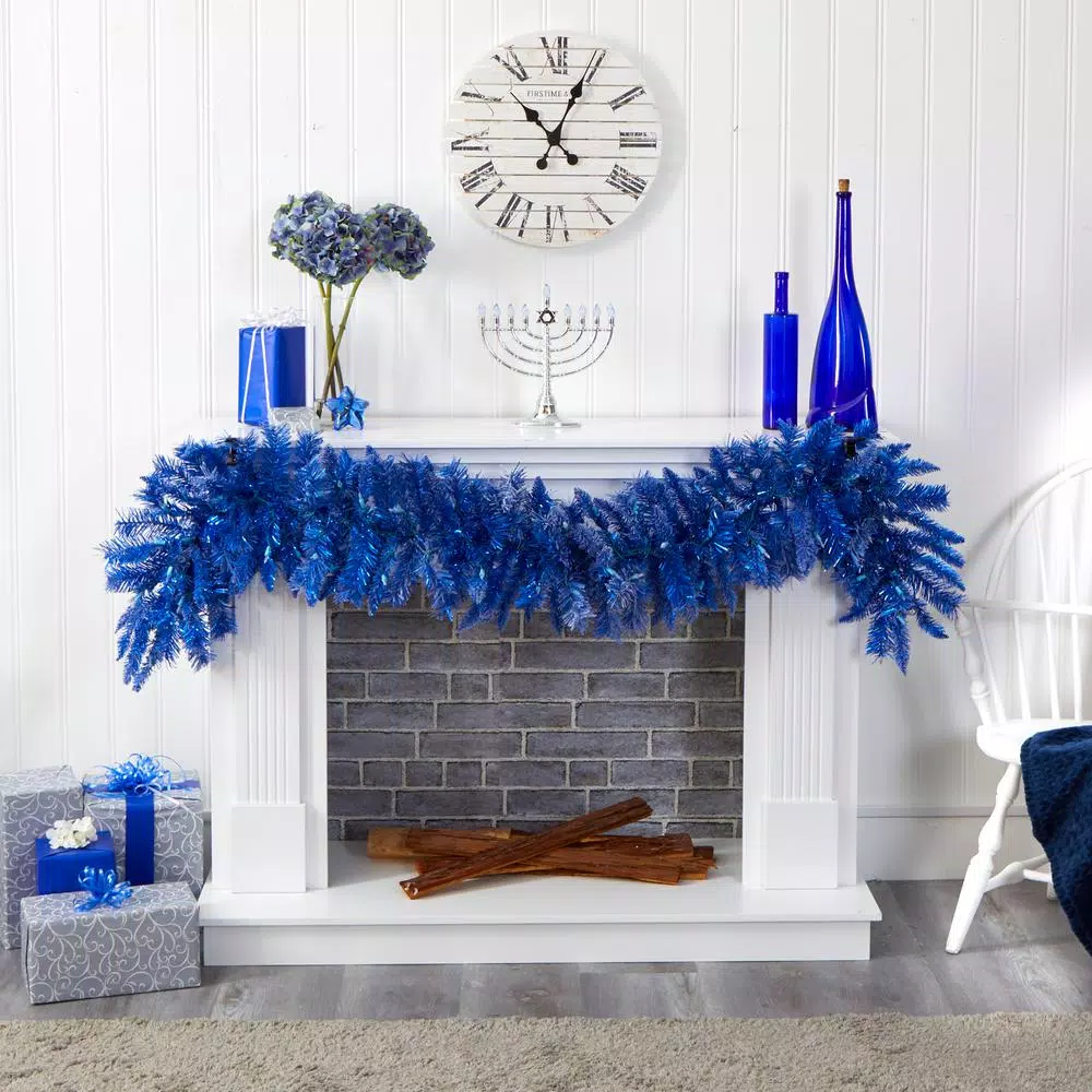 Nearly Natural 6 Ft. Pre-Lit Blue Artificial Christmas Garland With 50 Warm White Lights 8 Nearly Natural 6 Ft. Pre-Lit Blue Artificial Christmas Garland With 50 Warm White Lights - Image 6