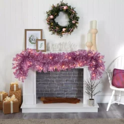 Nearly Natural 6 Ft. Pre-Lit Pink Artificial Christmas Garland With 50 White Warm Lights -Alpine Corporation Shop nearly natural christmas garland 4468 31 1000
