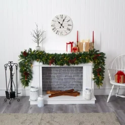 Nearly Natural 9 Ft. Battery Operated Pre-lit Mixed Pine Artificial Christmas Garland With 50 Clear LED Lights, Berries And Pinecones -Alpine Corporation Shop nearly natural christmas garland w1104 31 1000