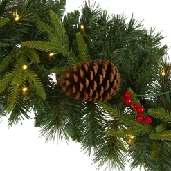 Nearly Natural 9 Ft. Battery Operated Pre-lit Mixed Pine Artificial Christmas Garland With 50 Clear LED Lights, Berries And Pinecones -Alpine Corporation Shop nearly natural christmas garland w1104 4f 1000