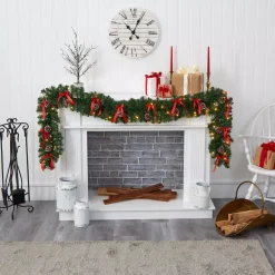 Nearly Natural 9 Ft. Battery Operated Pre-lit Bow And Pinecone Artificial Christmas Garland With 35 Clear LED Lights 11 Nearly Natural 9 Ft. Battery Operated Pre-lit Bow And Pinecone Artificial Christmas Garland With 35 Clear LED Lights -Alpine Corporation Shop nearly natural christmas garland w1105 31 1000