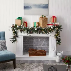 Nearly Natural 9 Ft. Battery Operated Pre-lit Ornament And Pinecone Artificial Christmas Garland With 50 Clear LED Lights -Alpine Corporation Shop nearly natural christmas garland w1106 31 1000