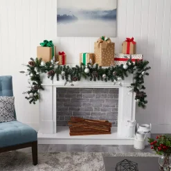 Nearly Natural 9 Ft. Battery Operated Pre-lit Ornament And Pinecone Artificial Christmas Garland With 50 Clear LED Lights -Alpine Corporation Shop nearly natural christmas garland w1106 44 1000