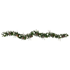 Nearly Natural 9 Ft. Battery Operated Pre-lit Ornament And Pinecone Artificial Christmas Garland With 50 Clear LED Lights -Alpine Corporation Shop nearly natural christmas garland w1106 4f 1000