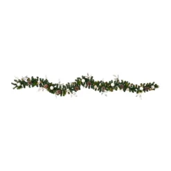 Nearly Natural 9 Ft. Battery Operated Pre-lit Ornament And Pinecone Artificial Christmas Garland With 50 Clear LED Lights
