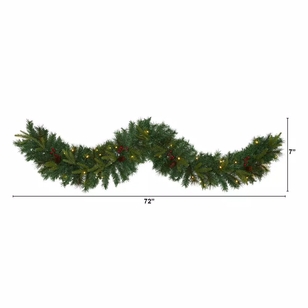 Nearly Natural 6 Ft. Battery Operated Pre-lit Mixed Pine Artificial Christmas Garland With 35 Clear LED Lights, Berries And Pinecones 4 Nearly Natural 6 Ft. Battery Operated Pre-lit Mixed Pine Artificial Christmas Garland With 35 Clear LED Lights, Berries And Pinecones - Image 2