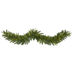 Nearly Natural 6 Ft. Battery Operated Pre-lit Green Pine Artificial Christmas Garland With 35 Clear LED Lights