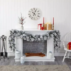 Nearly Natural 9 Ft. Unlit Flocked Christmas Artificial Garland 9 Nearly Natural 9 Ft. Unlit Flocked Christmas Artificial Garland -Alpine Corporation Shop nearly natural christmas garland w1125 31 1000