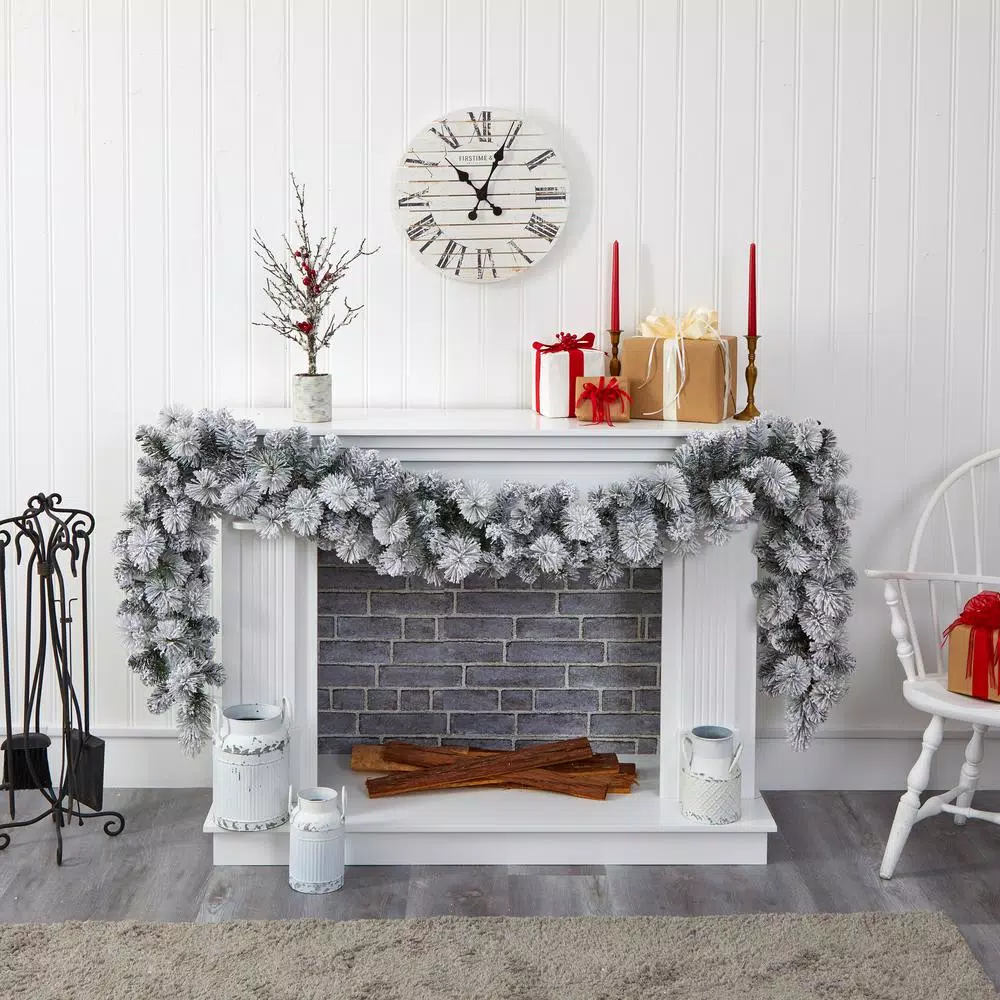 Nearly Natural 9 Ft. Unlit Flocked Christmas Artificial Garland 6 Nearly Natural 9 Ft. Unlit Flocked Christmas Artificial Garland - Image 4