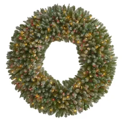 Nearly Natural 5 Ft. Pre-Lit Giant Flocked Artificial Christmas Wreath With 280 Multi-Colored Lights And Pine Cones