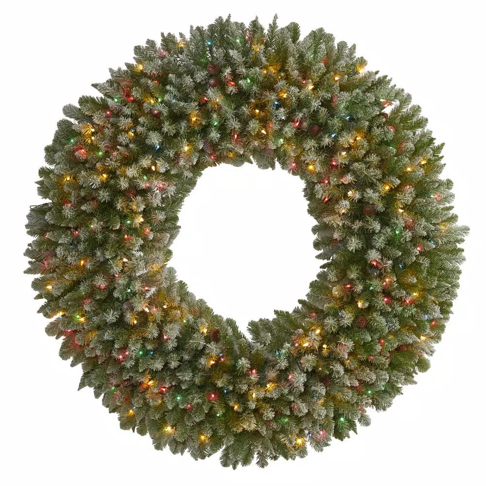 Nearly Natural 5 Ft. Pre-Lit Giant Flocked Artificial Christmas Wreath With 280 Multi-Colored Lights And Pine Cones 3 Nearly Natural 5 Ft. Pre-Lit Giant Flocked Artificial Christmas Wreath With 280 Multi-Colored Lights And Pine Cones