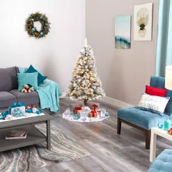 Nearly Natural 5 Ft. White Pre-Lit Flocked River Mountain Pine Artificial Christmas Tree With Pine Cones And 150 Clear LED Lights -Alpine Corporation Shop nearly natural pre lit christmas trees t1763 44 1000