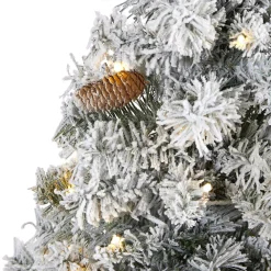 Nearly Natural 5 Ft. White Pre-Lit Flocked River Mountain Pine Artificial Christmas Tree With Pine Cones And 150 Clear LED Lights -Alpine Corporation Shop nearly natural pre lit christmas trees t1763 4f 1000