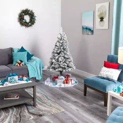 Nearly Natural 5 Ft. White Pre-Lit Flocked River Mountain Pine Artificial Christmas Tree With Pine Cones And 150 Clear LED Lights -Alpine Corporation Shop nearly natural pre lit christmas trees t1763 fa 1000