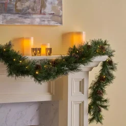Noble House 9 Ft. Cashmere Pine Battery Operated Pre-Lit LED Artificial Christmas Garland With Snowy Branches And Pinecones 9 Noble House 9 Ft. Cashmere Pine Battery Operated Pre-Lit LED Artificial Christmas Garland With Snowy Branches And Pinecones -Alpine Corporation Shop noble house christmas garland 54838 1f 1000