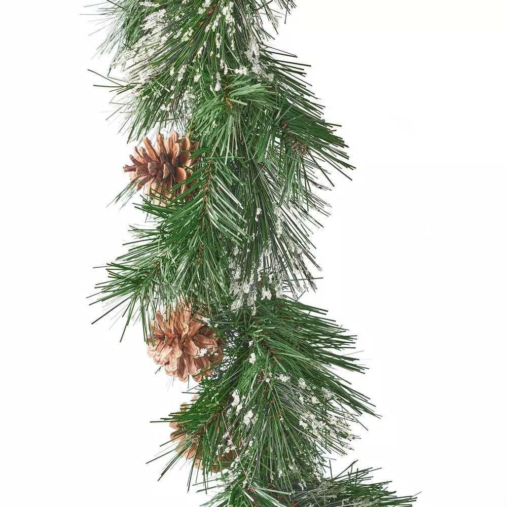 Noble House 9 Ft. Cashmere Pine Battery Operated Pre-Lit LED Artificial Christmas Garland With Snowy Branches And Pinecones 5 Noble House 9 Ft. Cashmere Pine Battery Operated Pre-Lit LED Artificial Christmas Garland With Snowy Branches And Pinecones - Image 3