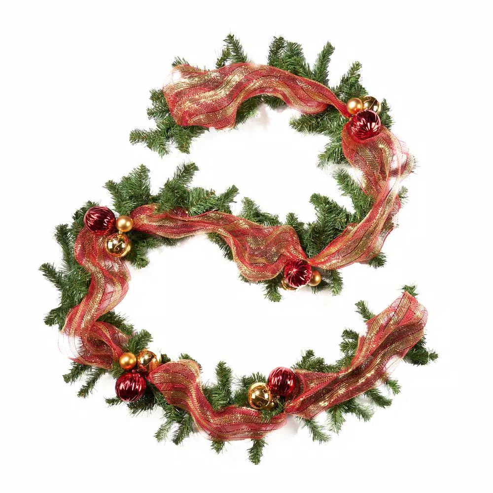 Noble House 9 Ft. Green Battery Operated Pre-Lit Warm White LED Noble Fir Pre-Decorated Artificial Christmas Garland 4 Noble House 9 Ft. Green Battery Operated Pre-Lit Warm White LED Noble Fir Pre-Decorated Artificial Christmas Garland - Image 2