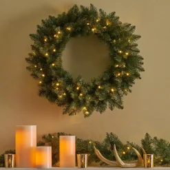 Noble House 24 In. Battery Operated Pre-Lit LED Artificial Christmas Wreath -Alpine Corporation Shop noble house christmas wreaths 54824 1f 1000