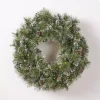 Noble House 24 In. Battery Operated Pre-Lit LED Artificial Christmas Wreath With Flocked Snow, Glitter Branches, And Pinecones 1 Noble House 24 In. Battery Operated Pre-Lit LED Artificial Christmas Wreath With Flocked Snow, Glitter Branches, And Pinecones -Alpine Corporation Shop noble house christmas wreaths 54830 64 1000