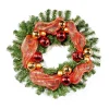 Noble House 24 In. Pre-Lit LED Artificial Christmas Wreath With Gold And Red Ornaments