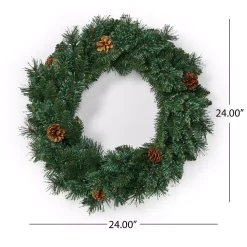 Noble House 24 In. Green Battery Operated Pre-Lit Warm White LED Mixed Pine Artificial Christmas Wreath With Pine Cones -Alpine Corporation Shop noble house christmas wreaths 83579 1f 1000