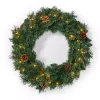 Noble House 24 In. Green Battery Operated Pre-Lit Warm White LED Mixed Pine Artificial Christmas Wreath With Pine Cones