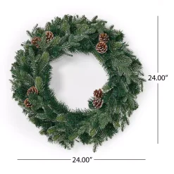 Noble House 24 In. Green Battery Operated Pre-Lit Warm White LED Mixed Spruce Artificial Christmas Wreath With Pine Cones -Alpine Corporation Shop noble house christmas wreaths 83822 1f 1000