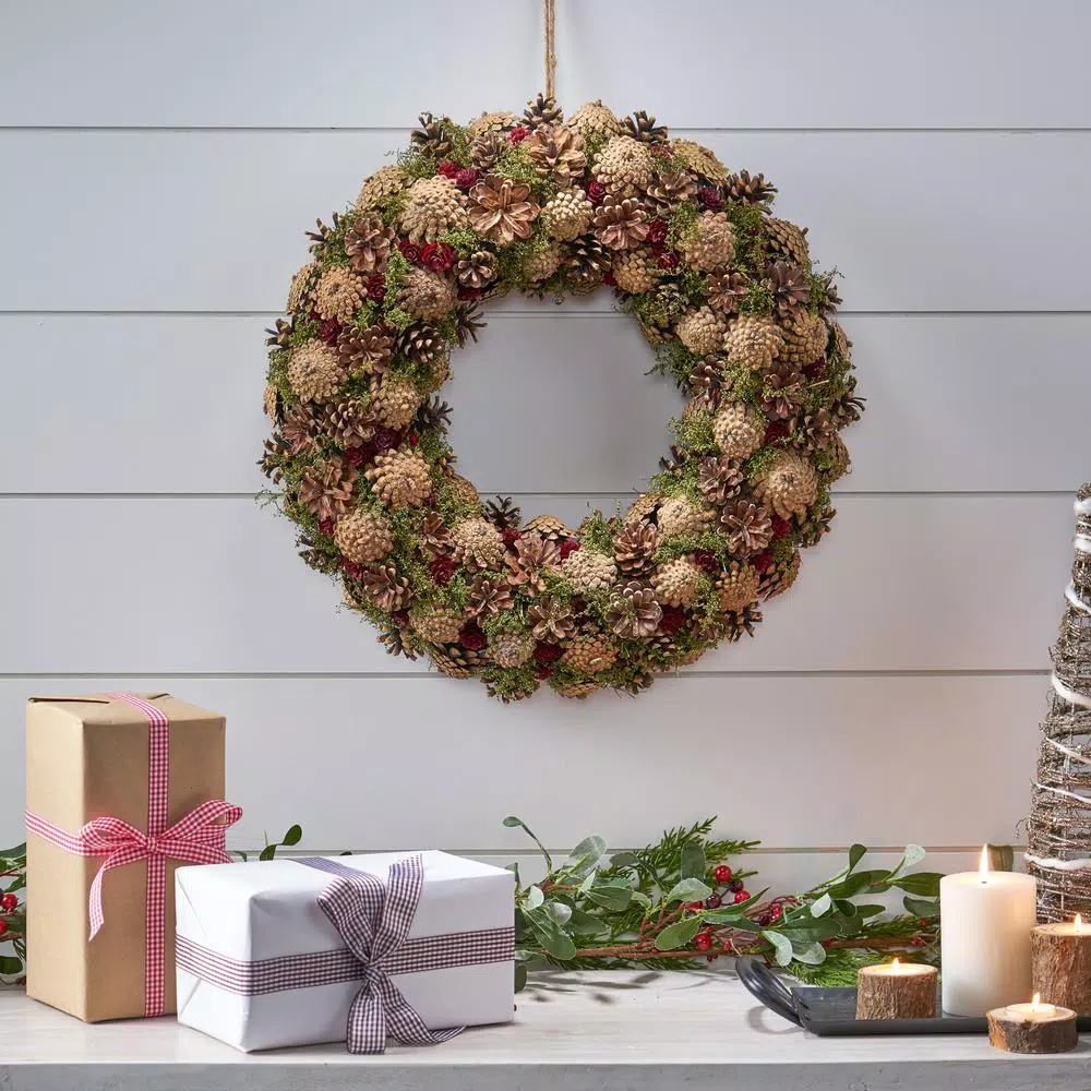 Noble House 18.5 In. Natural Brown Unlit Artificial Christmas Wreath With Pine Cones 7 Noble House 18.5 In. Natural Brown Unlit Artificial Christmas Wreath With Pine Cones - Image 5