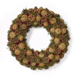 Noble House 18.5 In. Natural Brown Unlit Artificial Christmas Wreath With Pine Cones