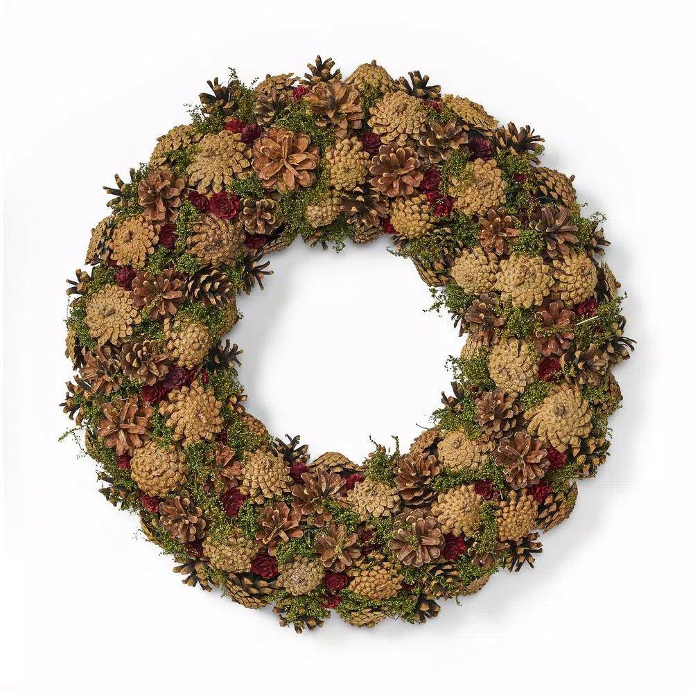 Noble House 18.5 In. Natural Brown Unlit Artificial Christmas Wreath With Pine Cones 3 Noble House 18.5 In. Natural Brown Unlit Artificial Christmas Wreath With Pine Cones