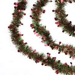 Northlight 50 Ft. Unlit Red And Green Christmas Tinsel Garland With Red Polka Dots