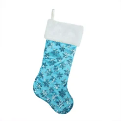 Northlight 20.5 In. Ice Palace Blue Sequin Snowflake Christmas Stocking With White Faux Fur Cuff