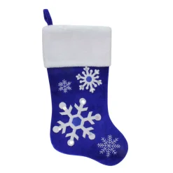 Northlight 22.25 In. Blue And White Polyester Velveteen Embroidered Christmas Stocking