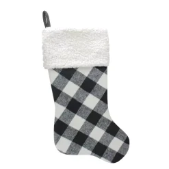 Northlight 23 In. Black And White Polyester Rustic Checkered Christmas Stocking
