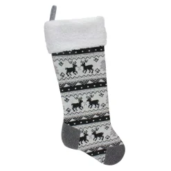 Northlight 23.25 In. Black Gray And White Polyester Rustic Lodge Knit Christmas Stocking With Sherpa Cuff