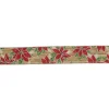 Northlight 2.5 In. X 16 Yds. Red And Green Poinsettia Wood Planks Christmas Wired Ribbon -Alpine Corporation Shop northlight christmas tree ribbon 33531368 64 1000