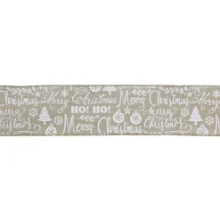 Northlight 2.5 In. X 16 Yds. Beige And White Merry Christmas Burlap Style Wired Ribbon