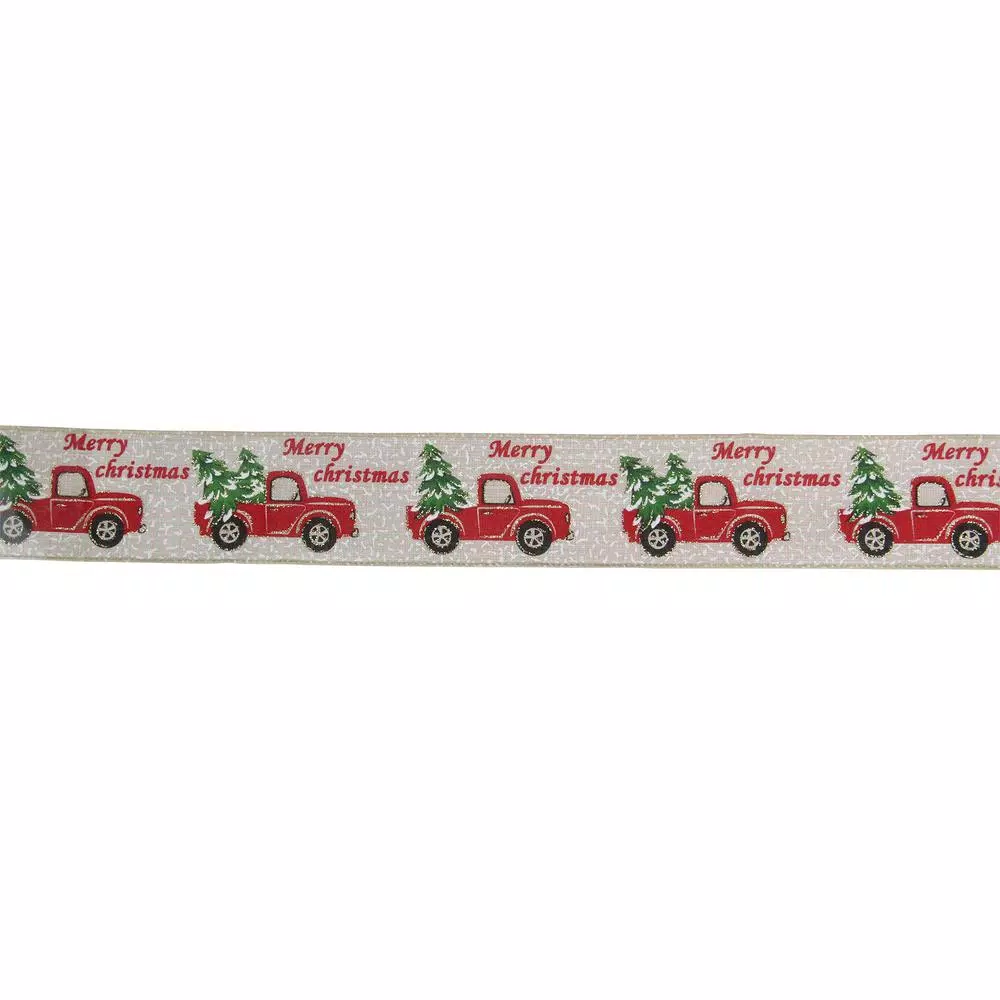 Northlight 2.5 In. X 16 Yds. Red Trucks And Christmas Tree Wired Craft Beige Ribbon 3 Northlight 2.5 In. X 16 Yds. Red Trucks And Christmas Tree Wired Craft Beige Ribbon