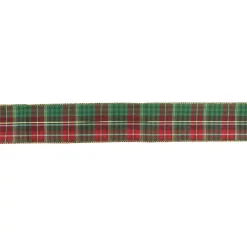Northlight 2.5 In. X 16 Yds. Red And Green Plaid With Metallic Gold Wired Christmas Ribbon