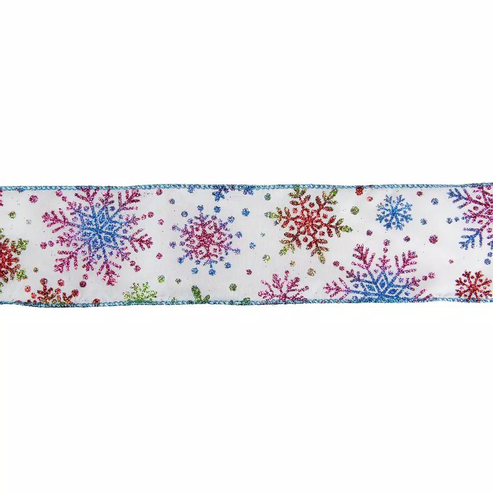 Northlight 2.5 In. X 16 Yds. Shimmering White And Rainbow Glitter Snowflake Wired Christmas Craft Ribbon 3 Northlight 2.5 In. X 16 Yds. Shimmering White And Rainbow Glitter Snowflake Wired Christmas Craft Ribbon