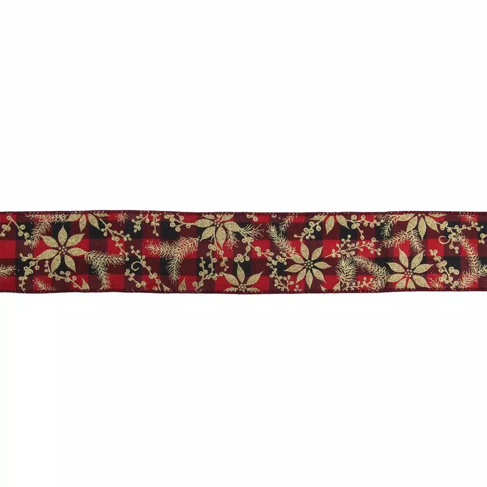 Northlight 2.5 In. X 16 Yds. Buffalo Plaid With Gold Christmas Wired Craft Ribbon 3 Northlight 2.5 In. X 16 Yds. Buffalo Plaid With Gold Christmas Wired Craft Ribbon