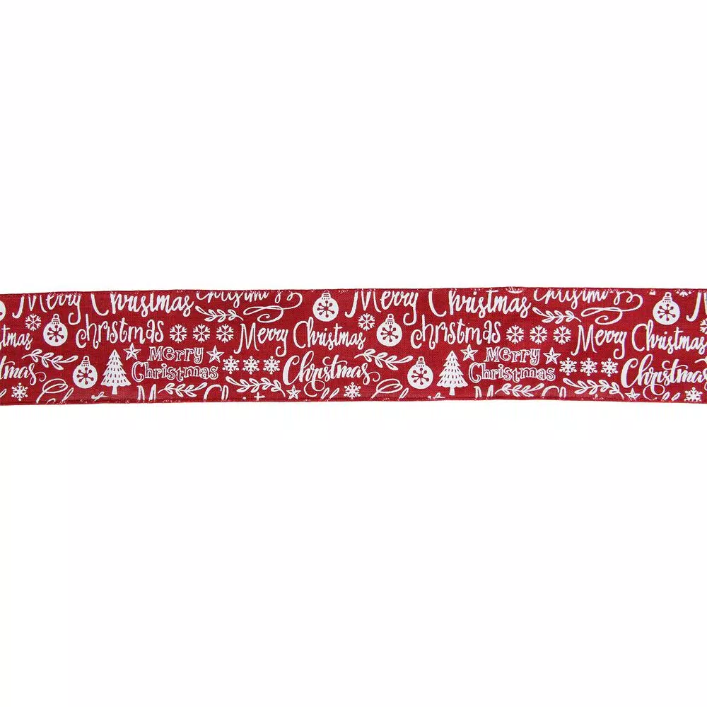 Northlight 2.5 In. X 16 Yds. Red And White Merry Christmas Design Wired Craft Ribbon 3 Northlight 2.5 In. X 16 Yds. Red And White Merry Christmas Design Wired Craft Ribbon