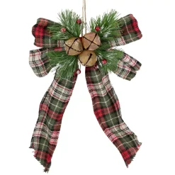 Northlight 10 In. H X 7 In. W Red Green And Beige Plaid Bow Hanging Christmas Decoration